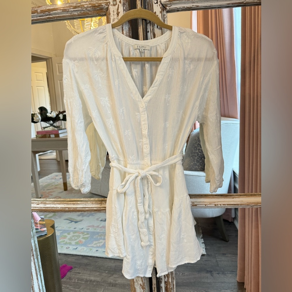 White palm print swim coverup